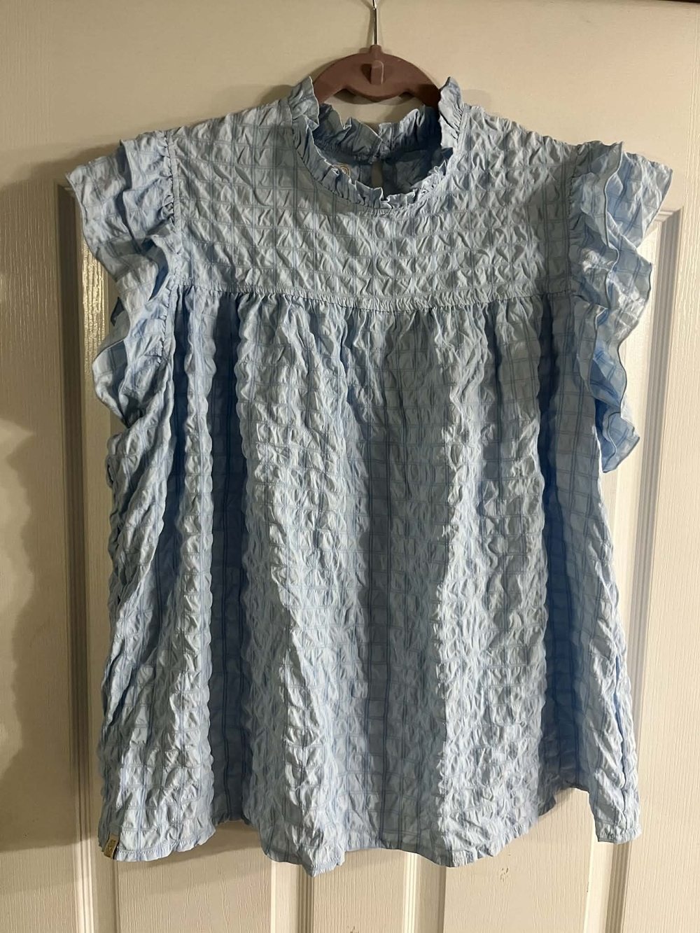 Simply Southern Light Blue Ruffle-Trim Top